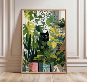 Cat Poster Botanical Wall Art Floral Print Cat Lovers Gift Animal Print Feline Decor Tropical Wall Art Nature