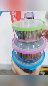 ถ้วยสแตนเลสมีฝาปิด เซ็ท 3 ใบ ขนาด 12/14/16 ซม. ถ้วย ชาม อเนกประสงค์ สินค้ามีพร้อมส่ง จำหน่ายปลีก-ส่ง