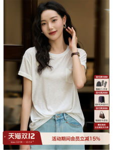 XiaoHanGe Womens round Neck Short Sleeve T-Shirt Linen Silk Breathable Comfortable Summer Autumn Casual Fashion OL Style