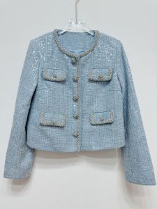 เสื้อโค้ทแขนยาวผ้าทวีดปักเลื่อมสไตล์ชาแนลดูแพงยี่ห้อ Fujia Jin กระโปรงครึ่งท่อนเอวสูงแมทช์กับชุดกระโปรงทั้งชุด