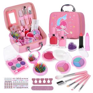Girls Real Makeup Kit Washable Princess Play Makeup Set Kids Toys Safe Non Toxic Girls Pretend Play Birthday for Kids Gifts