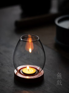 Japanese Style Glass Candle Holder Romantic Home Decor Zen Vintage Aromatherapy Windproof Lid Tabletop Decoration