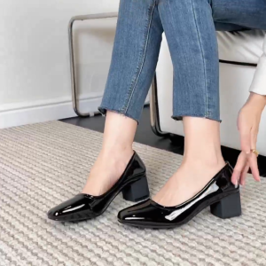 Golden Crown 2025 new square toe glossy high heel fashion black shoes school shoes work shoes formal shoes #GL903-1A