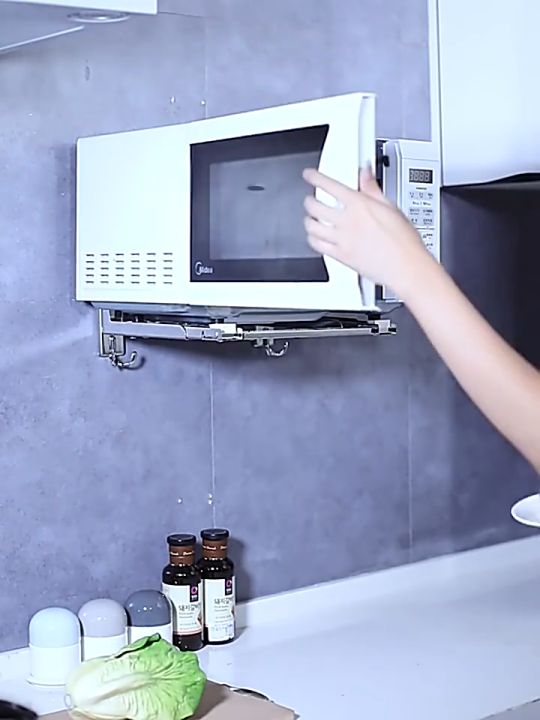 KINGVEY Wall Mount Microwave Oven Holder Folding Rack Stainless Steel