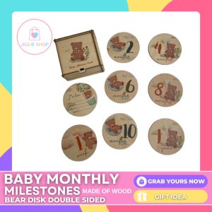 JIGLIE SHOP WOODEN ROUND BEAR BABY MONTHLY MILESTONES
