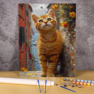 BILIBILI | Abstract Cat Picture with Number Drawing on Canvas Cartoon Oil Painting By Numbers for Bedroom Wall Decor Diy Paint Package