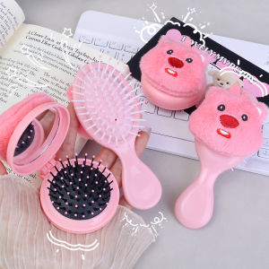 Dorisna Air Cushion Massage Comb Cute Pink Plush Loopy Comb Little Beaver Soft Compact Hair Comb