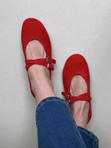 Comfortable Pure Color Velvet Flat Shoes with Buckle Casual Ladies Single Shoes Slip-On Fashionable Flat Heel Mary Janes