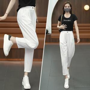 Summer 2025 Womens Ice Silk Loose Straight Leg Casual Pants Drapey Mom Harlan Thin High Waist Nine Points Casual Trousers