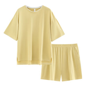 yuenei | ชุดนอนผ้าโมดอลบางสำหรับฤดูร้อน ชุดนอนผ้าไหมน้ำแข็งบางๆ สำหรับคู่รัก ชุดนอนผ้าฝ้ายสำหรับผู้ชายและผู้หญิง ชุดนอนลำลอง