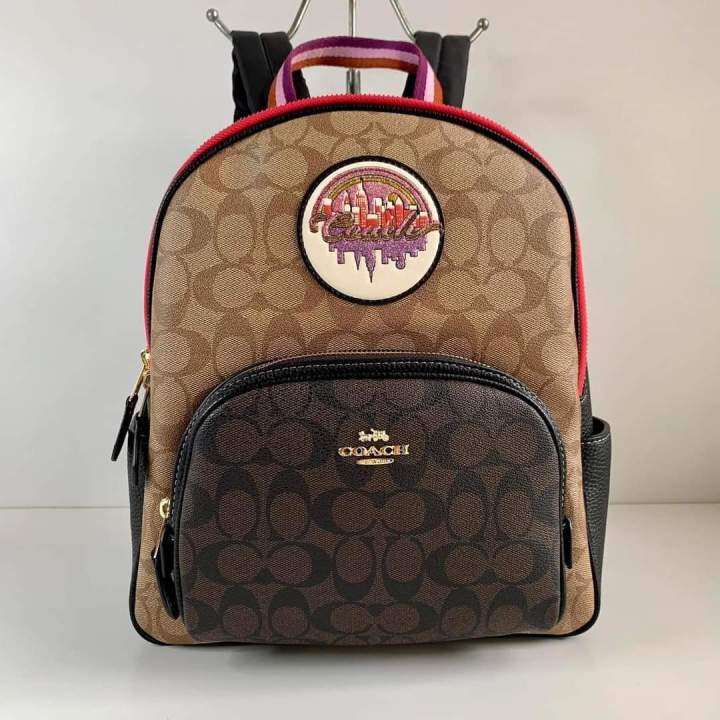 Coach Court Backpack in Blocked Signature Canvas with Souvenir Patches ...