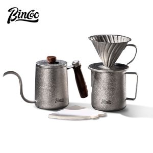 BINCOO Pure Titanium Coffee Dripper Set Coffee Filter Cup Hand Brewing Kettle Portable Coffee Kettle Long Spout Narrow Mouth Kettle Coffee Pour-Over Brewing Set 350ML/600ML