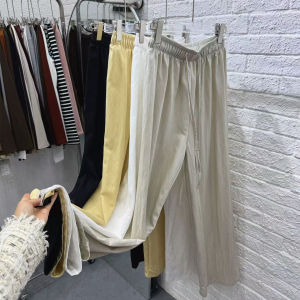 High Waist Wide Leg Pants Straight Cut Cotton Linen Casual Floor Length Womens Loose Fit Trousers Korean Style Summer