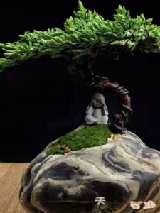 Nine-Dragon Wall Stone Flower Pot Natural Huaan Jade Cobblestone Carved Bonsai Florals Hydroponic Plant Stone Artifact Retro