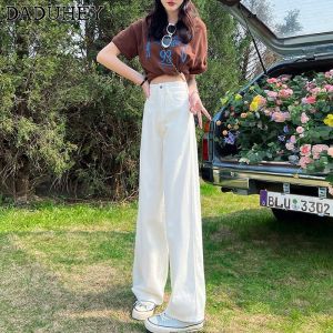 Daduhey baju raya 2024 Denim Wide-Leg High-Waist Mopping Straight Long Jeans Pants