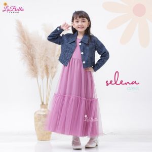 PEACH BOLERO SET DRESS KUTUNG 5 & 6 TAHUN CASUAL TUTU TULLE SELENA DRESS ANAK SOFT TULLE PESTA DENGAN OUTER BOLERO SIMPEL CANTIK LABELLA PINK UNGU DUSTY PINK PASTEL KUNING