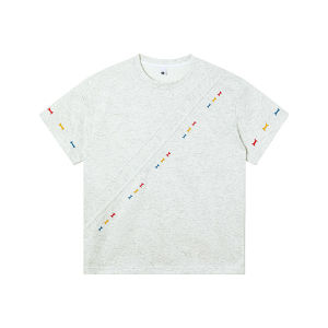 OUMULONG | Tie-Dye Embroidery Straight-Shoulder Small Collar Breathable T-Shirt Short Sleeve