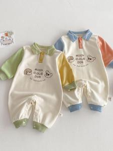 Adorable Baby Romper Spring Fashion Baby Letter Cartoon Patchwork Color Newborn Korean Style Clothes Long Sleeve Girls Outfit