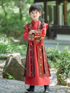 ชุดกี่เพ้าผู้ชายสีแดง ชุดกี่เพ้าจีนโบราณ ชุดเด็กชาย ชุดชาติ ชุดกี่เพ้าฤดูใบไม้ผลิและฤดูใบไม้ร่วง ชุดกี่เพ้าสำหรับเด็กชาย