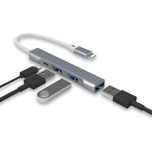 4 in 1 iPh Hub Adapterwith 1 USB 3.02 USB 2.0 and Fast Charging Port for iPhone/iPad Compatible with USB Microphones/USB Flash Drive/Keyboard/Mouse (Silver)