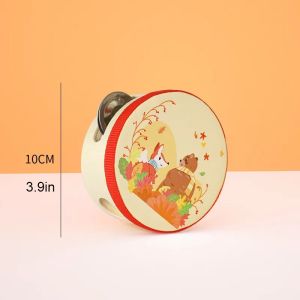 4-inch Wooden Tambourine Cute Cartoon Hand Clapping Drum Shaking Tambourine Percussion Musical Instrument