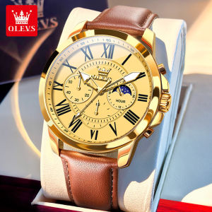 OLEVS Watch For Men Waterproof Original New 100% Leather Chronograph Luxury Luminous Quartz Watches