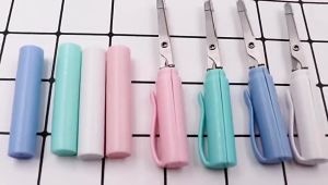 🔥Hutyet👍 2in1 Foldable Scissors Creative Stationery Mini Folding Student Art Scissors Portable Scissors Blade Multifunction Stationery Office School