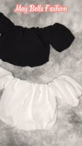 Áo Trễ Vai Tay Bồng Croptop Áo Bẹt Vai Dáng Ngắn Tay Bí Vải Cát Hàn Nhiều Màu Dễ Thương Đi Chơi Biển Nhiều Màu May Bells