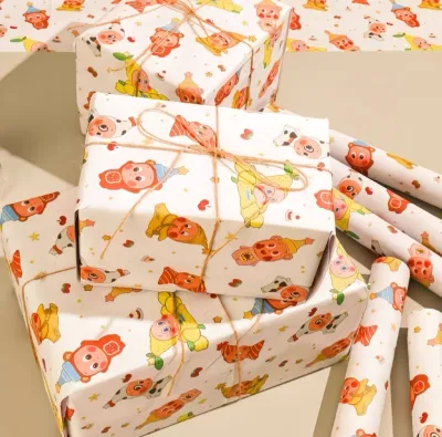 Cute cartoon pattern gift packaging paper ins style high value birthday gift box wrapping paper