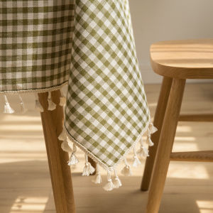 Mint Green Small Check Pattern Country-Style Rectangular Tablecloth with Tassel Festive Decorative Table Cover Christmas Gift