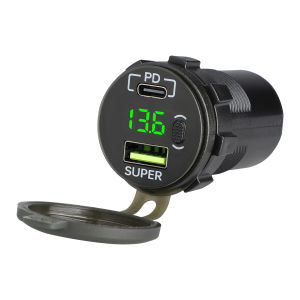 66W Type-C PD Fast Charging Socket USB Charger QC 3.0 Voltmeter On Off Switch Waterproof 12V/24V for Car Marine Boat Rv Vehicles