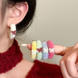 Unique Candy Colored Lamb Fur Hoop Earrings Womens Fashion Jewelry Sweet Small Design Sense Ear Cuffs Alloy Geometric Pattern