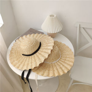 New Style Straw Hat Wheat Straw Beach Hat Womens Large Brim Sunshade Hat Knot round Top Casual Fashion Accessory for All Ages