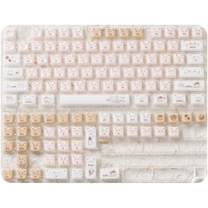 URE Jelly Coffee Kitten Keycaps MAO Profile ABS+PC Round Ball Keycaps For MX 61/64/68/75/84/87/96/104/108 Mechanical Keyboard