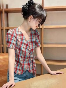 YUFUQING | Retro Plaid V-neck Slim Fit Tailored Shirt
