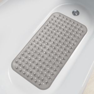 1pc Bathtub Mat with Suction Cups and Drain Holes 27.6x15In Non-Slip Shower Mat Bathroom Mat Machine Washable Clear Gray/Blue