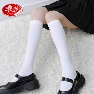 Langsha Womens Mid-calf Socks Thin Transparent Black White JK Summer Socks Beauty Leg Shaping Pure Color Simple Style