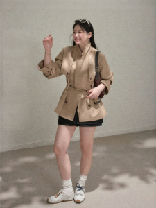 JULULOOK | Áo Khoác Trench Coat Đôi Cúc Beige Quá Khổ Ngắn
