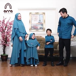 Mallcom Baju Couple Keluarga Ayah Ibu Anak Family Set Terbaru 2024 Sarimbit Keluarga Muslim Gamis Koko Kerudung Dewasa dan Anak Kualitas Premium Arra Jannah Indigo Series Unggu Tua