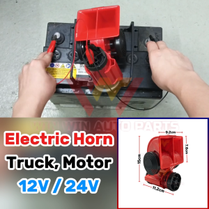 Universal 12V 24V (HORN UDARA) Dual Tone Electric Air Horn Twin Blast Sound Loud Honk 115dB + Compressor + Install Kit  Lorry Truck Boat