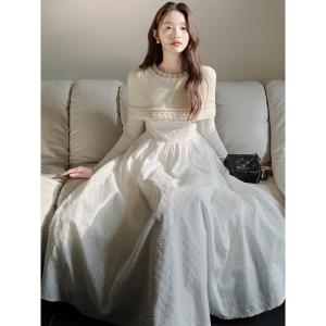 Fall New Style Womens Heavy Knitted Mini Dress White Dress with Shawl Elegant Style Long Sleeve Casual Scene Adult Size