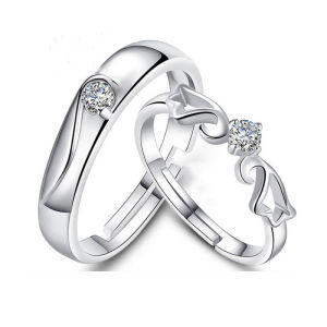 Romantic Love Heart Zircon Couple Ring For Women Men Endless Love Forever Adjustable Open Ring Wedding Engagement Jewelry Gifts