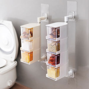 Hộp Đựng Gia Vị Treo Tường Xoay 4 Tầng Thông Minh Không Cần Khoan Cắt - Bắt Vít Dán Cường Lực Cực Chắc