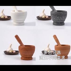 ครกพลาสติก ครกและสาก ครกขนาดเล็ก ครกตำน้ำพริก โถกระเทียมทุบ ผิวเรียบ เนื้อหนาประณีตสวยงาม ทนทาน มีประโยชน์หลากหลาย สามารถนำมาประกอบอาหารได้เช่น ตำพริก กระเทียม ฯลฯ ครกพลาสติกลายไม้