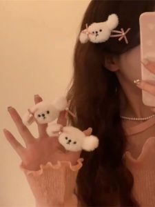 Zoozmini Cute Curly Puppy Bows Barrettes Hair Band Female Sweet Bangs Cropped Hair Clip Barrettes Tie Hair Accessory for Ponytail