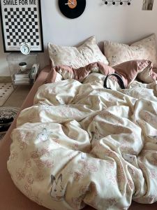 Bộ Đồ Giường Cotton Hoa Thỏ Bông Pha Trộn Phong Cách Nông Thôn Rửa Sạch Bốn Mảnh Cho Học Sinh Trẻ Em