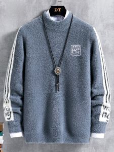 ROMON | Lormen Mens Thickened Woolen Sweater Half High Collar Knitted Mink Winter Fashion Warm Base Layer Top Casual Loose Fit