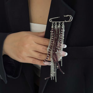 Ingemark Trendy Acrylic Beads Pendant Brooch for Women Vintage Silver Color Metal Tassel Dress Suit Collar Pins Clip New Jewelry