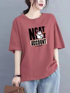 Pure Cotton Short Sleeve T-Shirt for Women Loose Fit Printed Large Size Versatile Slimming Round Neck Top for All Seasons