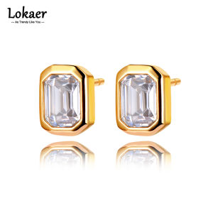 Lokaer Titanium Stainless Steel Geometric Square Earrings Fashion Cubic Zirconia Crystal Earrings Jewelry For Women Girls E22089